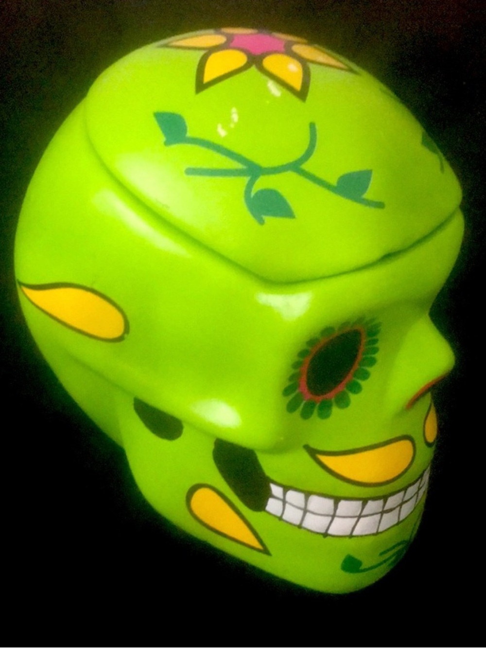 Mexican Hand Painted  Green Day of the Dead 3D SUGAR Skull /Trinket Box